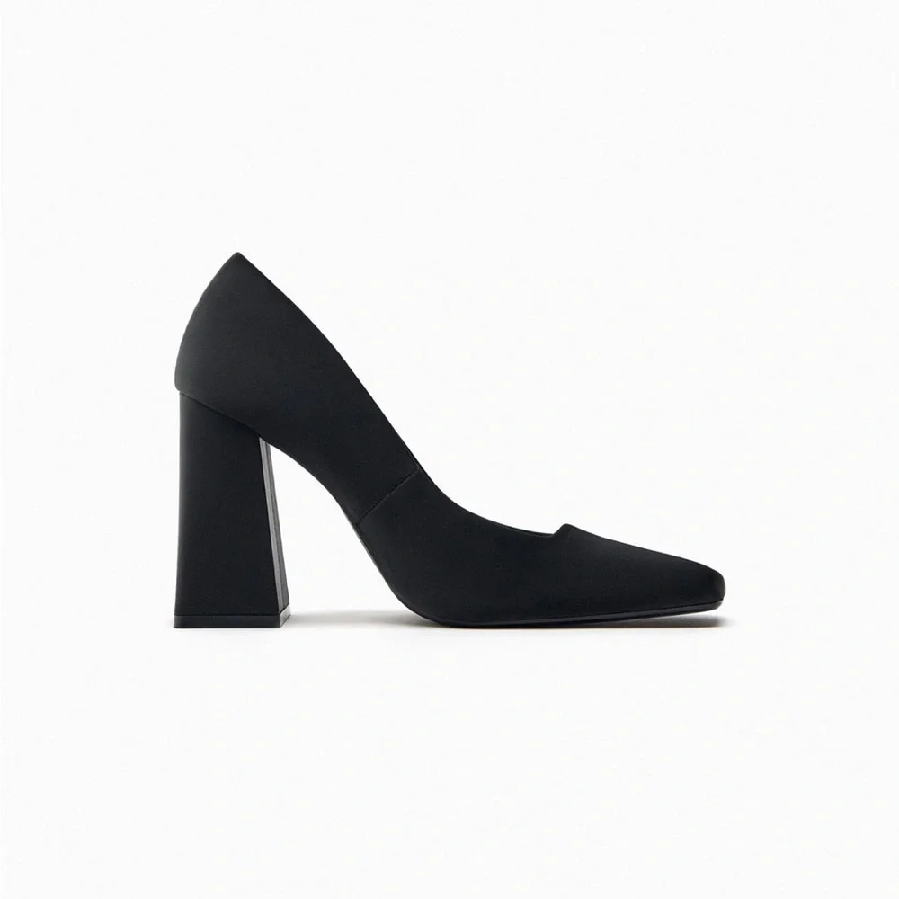 Zara SQUARED TOE BLOCK HEEL SHOES. Black. Size 6.5. New with Tags.